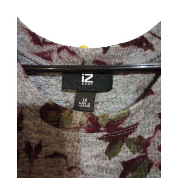 Iz Byer Long Sleeve Open Shoulder Sweater Floral Dress Size 1X Gray 34" Long - Picture 4 of 4